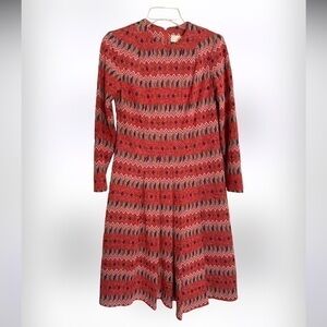 NANCY GREER New York vintage print pleaded dress long sleeve size 10